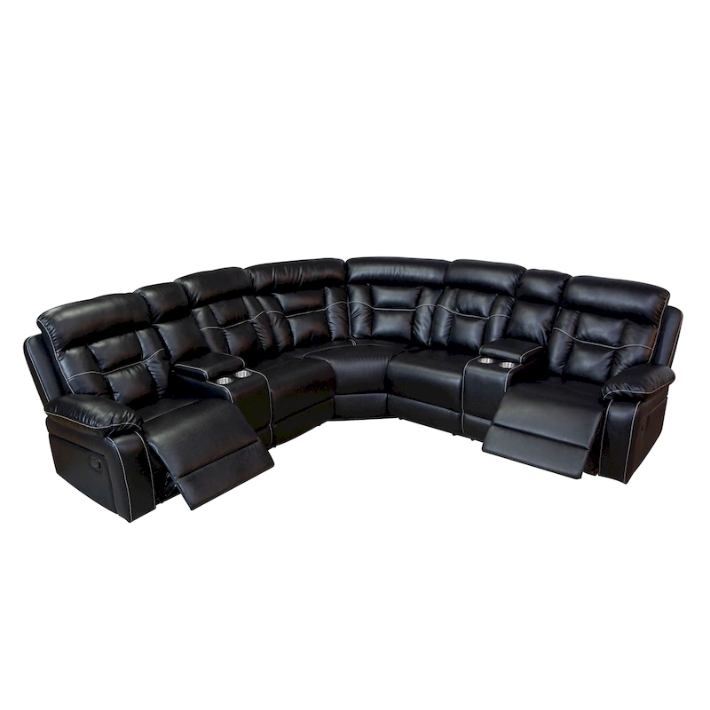 Mid-century Modern Faux Leather Upholstered Reclining Sectional Sofa