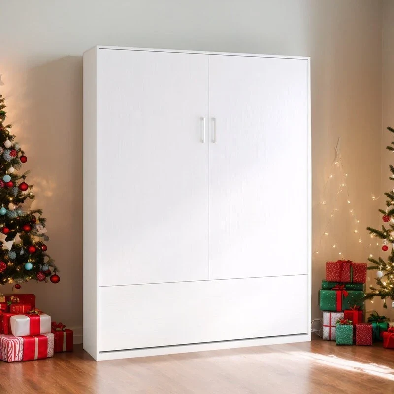 Mixoy Murphy Bed,Folding Wall Bed with 2 Side Cabinet Shelves