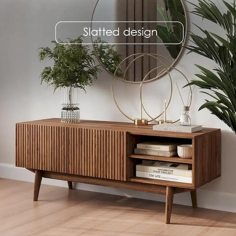 TV Stand Console Fits TV's up to 65 in. with Wood Legs in Mid Century Modern Scandinavian Design