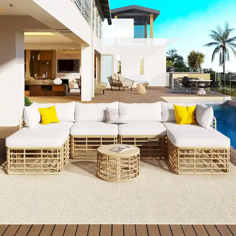 Tayla Modern Outdoor Patio Furniture Sectional Sofa Set by GDFStudio