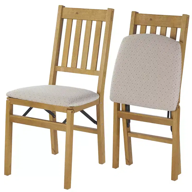 Stackmore Arts and Craft Wooden Folding Chairs with Padded Seats, Oak, Set of 2