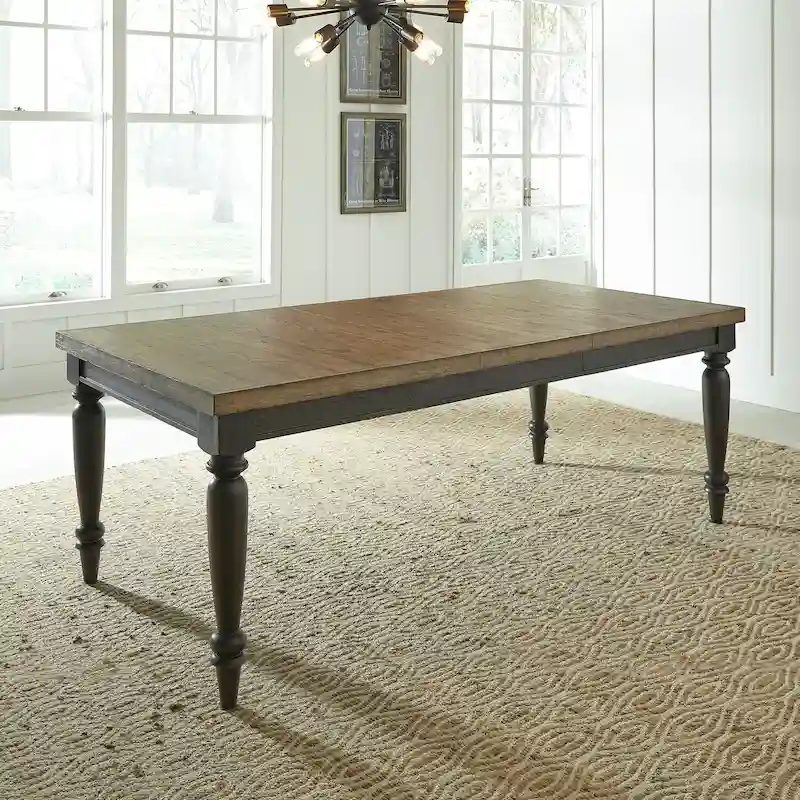 Rectangular Leg Dining Table with Removable Leaf - Black
