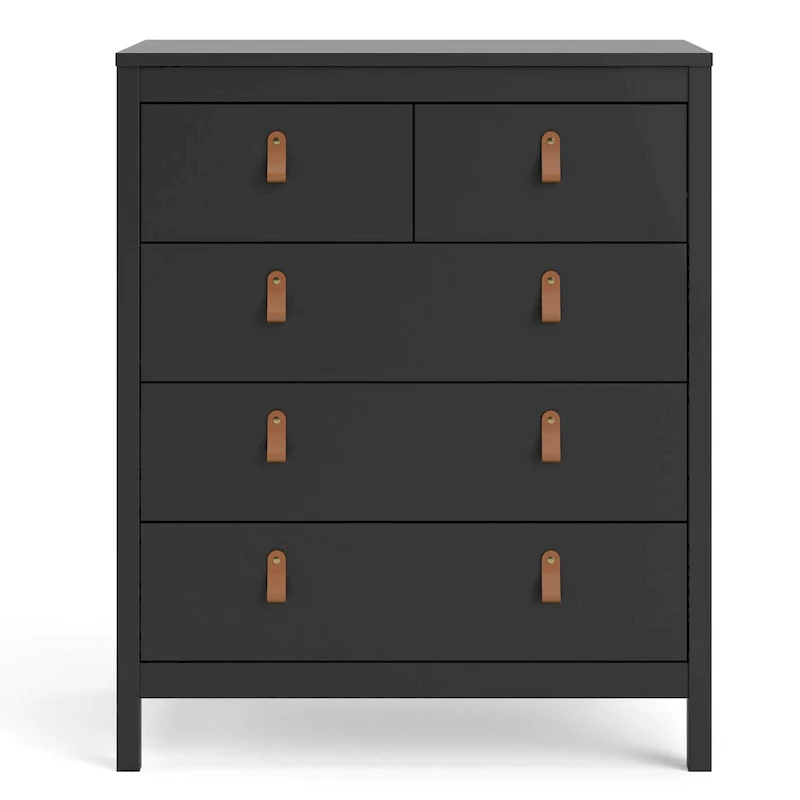 Grey 5-Drawer Chest with Leather Handles