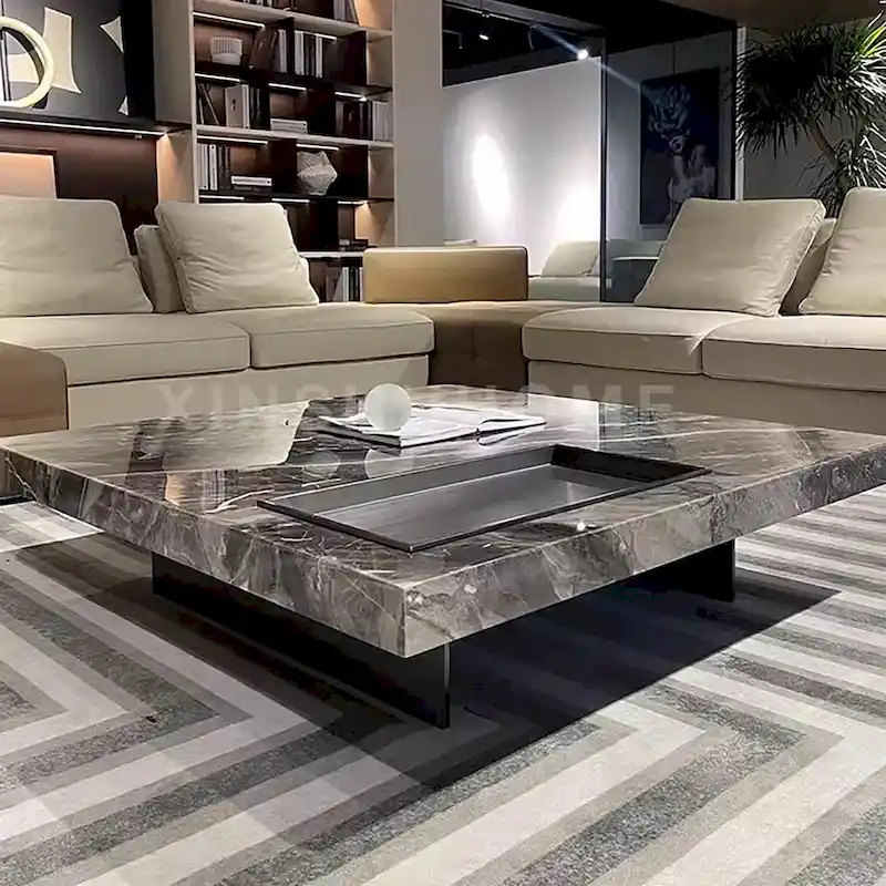 Modern 42 Faux Marble Square Coffee TableGlossy Sintered Stone Tabletop