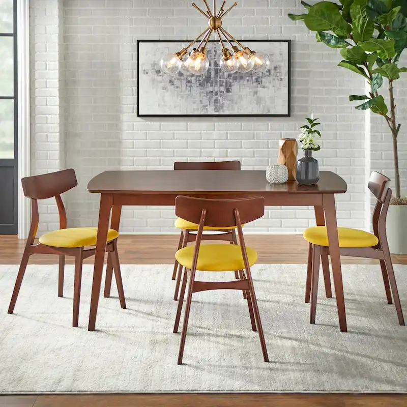Orange/Beech, Light Grey, Yellow, Dark Grey, Dark Teal – Mid-Century Dining Set for 4