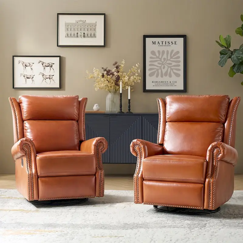 Viviana Traditional Genuine Leather Manual Swivel Glider Recliner Set of 2