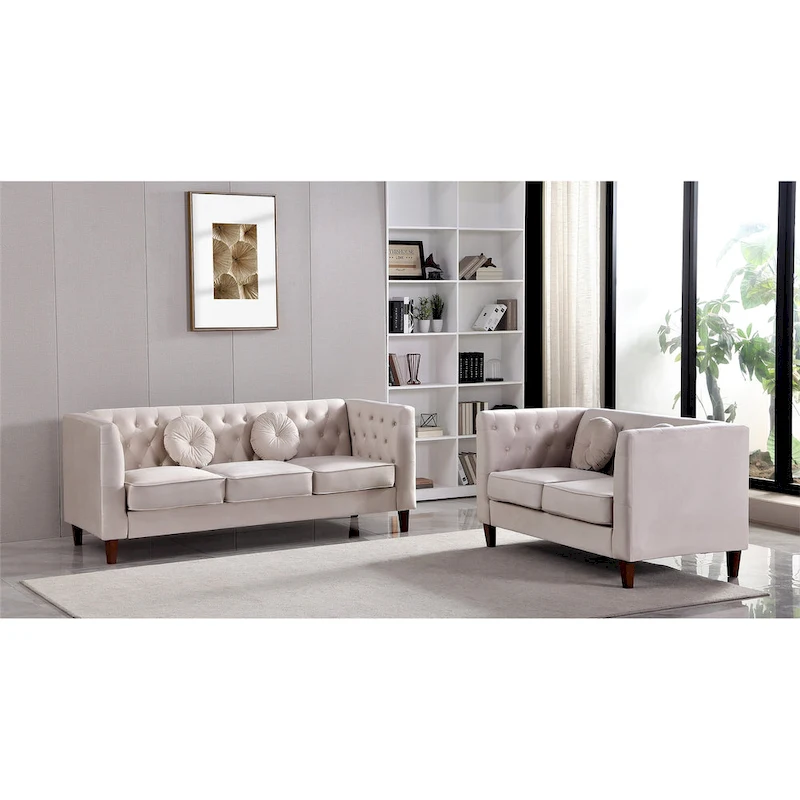 US PRIDE FURNITURE Velvet Classic Chesterfield 2 pieces Living Room Sets, Sofa and Lovesat