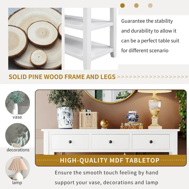 Retro Design Console Table with Two Open Shelves