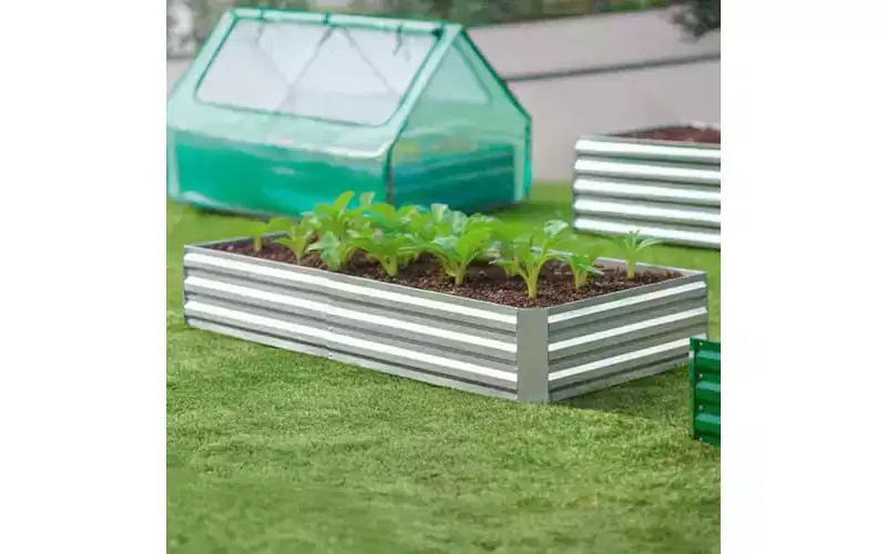 6x3x3Ft Raised Garden Bed with Greenhouse Cover, 2-Tier Roll-Up Windows, Galvanized Steel Planter Box
