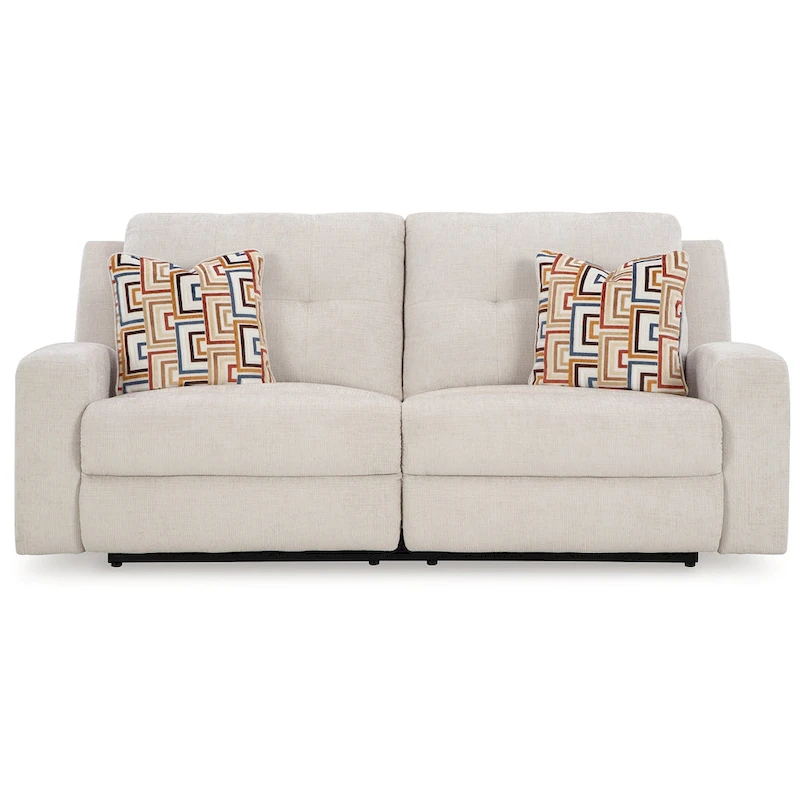 Genna Manual Reclining Sofa, Light Beige Polyester, 2 Pillows, 87 Inch
