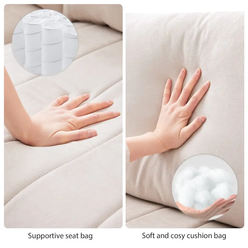 Modern L-Shape Sectional Sofa with Vertical Stripes,2 Pillows,Ottoman,Various Combinations,Beige