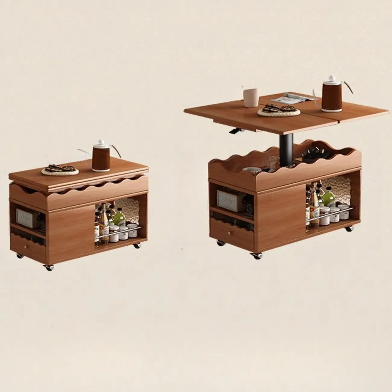 Adjustable Tabletop Modern Wood Side Table with Wheels