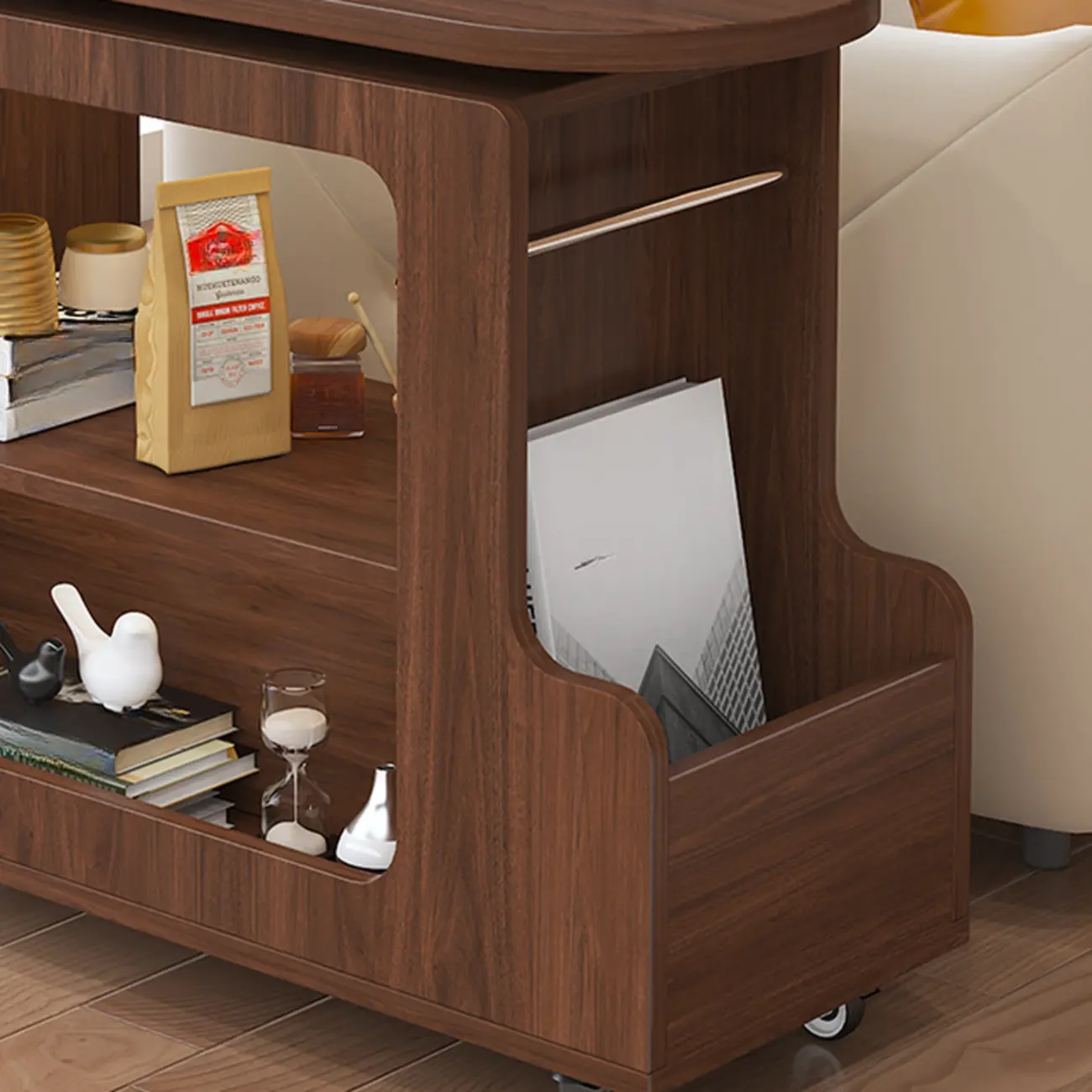 Versatile Modern Brown Half-circle Wheeled Side Table