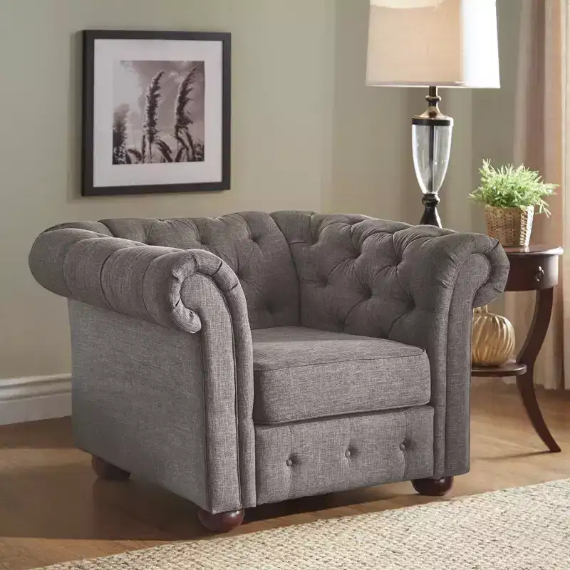 Cartia Linen Living Room Accent Chair - Grey - iNSPIRE Q