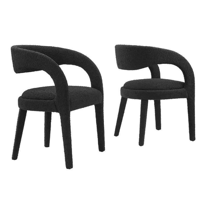 Boucle Upholstered Dining Chair Set of 2 – Black/Ivory/Taupe, Modern Dining Room Chair