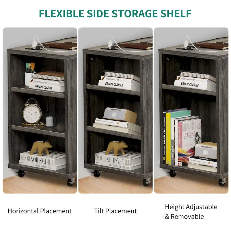 Brown Mobile Wood Lateral File Cabinet with Charging Station & Lock