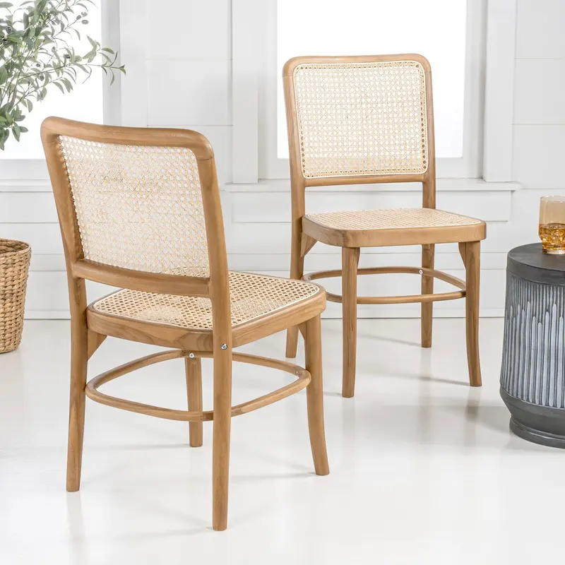 Mid-Century Wood Rattan Dining Chair - Natural