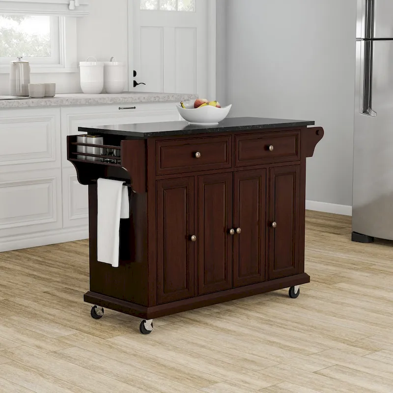 Crosley Full Size Solid Black Granite Top Kitchen Cart - 18d x 51.5w x 36h