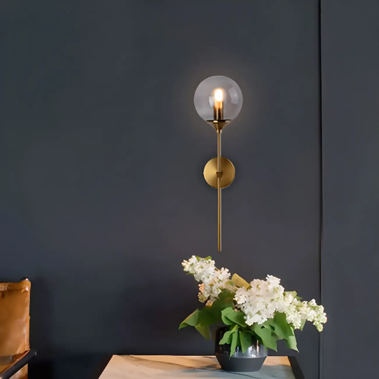 Modern Grey Glass Globe Metal Wall Sconce
