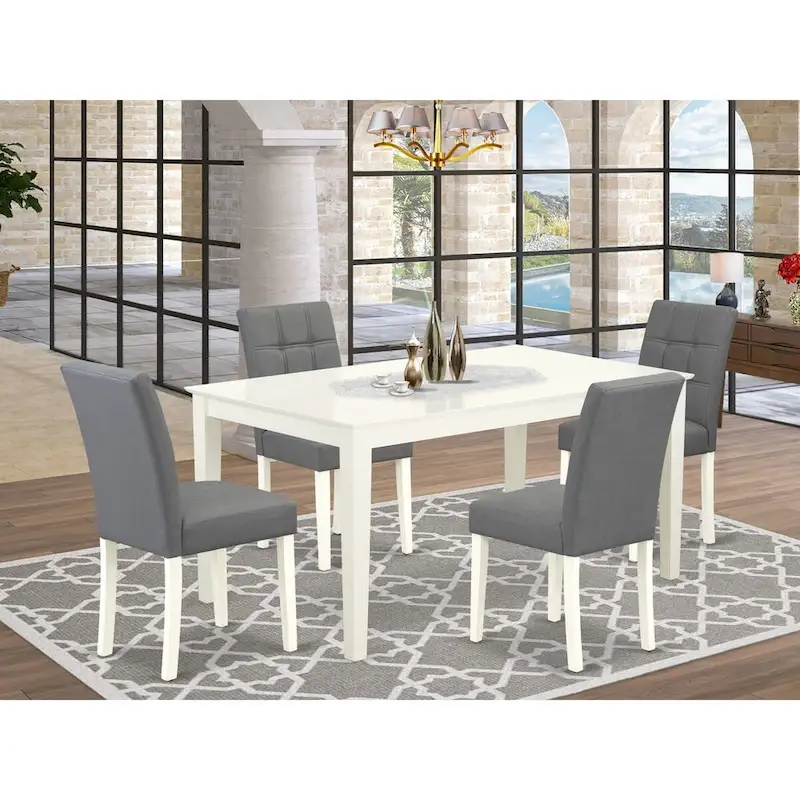 East West Furniture Kitchen Set Consists of a Rectangle Dining Table and Chairs, Linen White (Pieces Options)