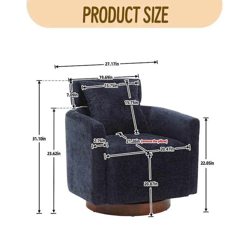 360 Degree Accent Swivel Chair,Chenille Upholstered Arm Chair