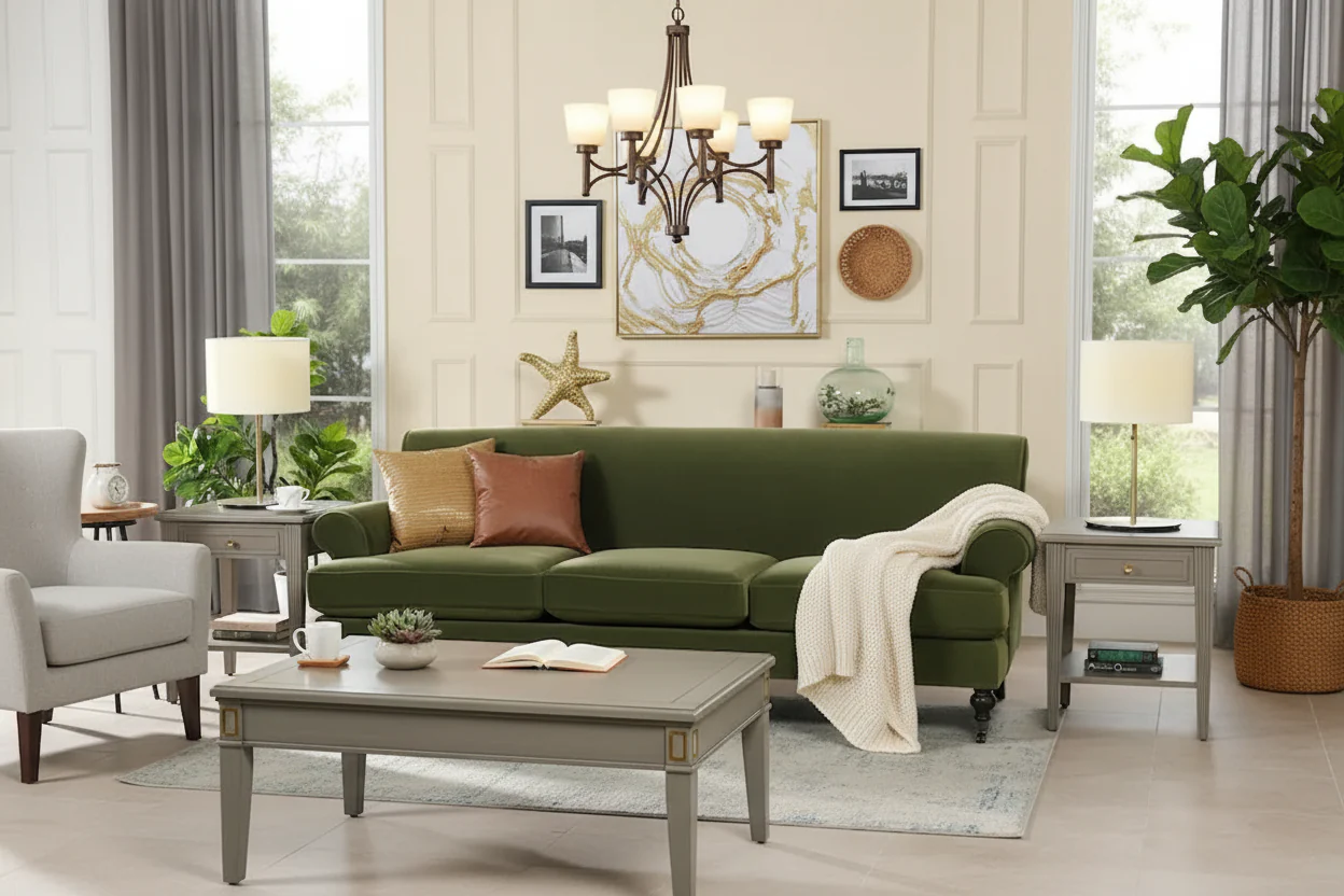 88 Inch Living Room Sofa with Rolled Arms and Tight Back