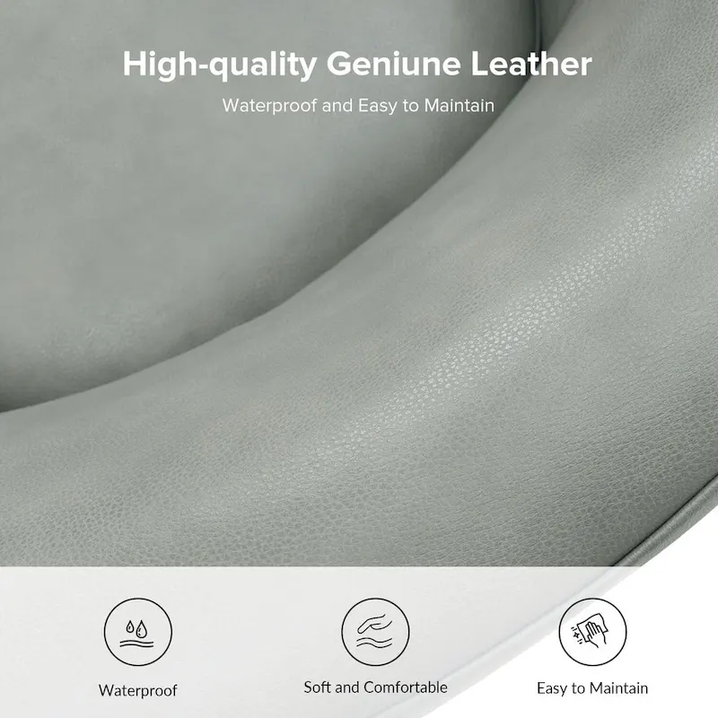 Althea Modern Genuine Leather Swivel Barrel Chair with Solid Wood Base By HULALA HOME