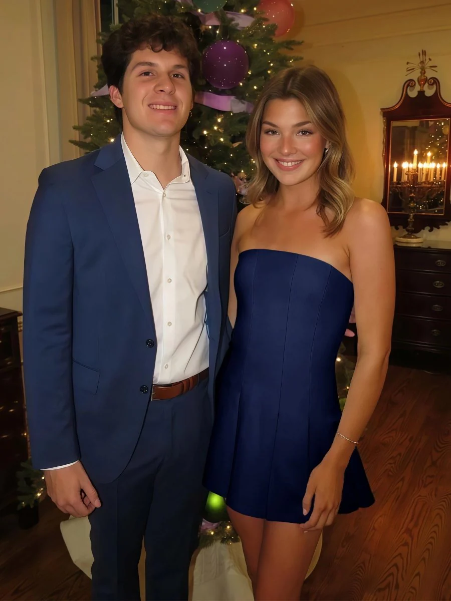 Navy Blue - Strapless Satin Pleated A-line Short Homecoming Dress