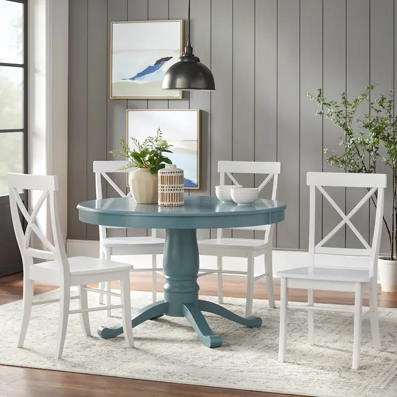 5-Piece Pedestal Dining Set Round Table & 4 Chairs Kitchen
