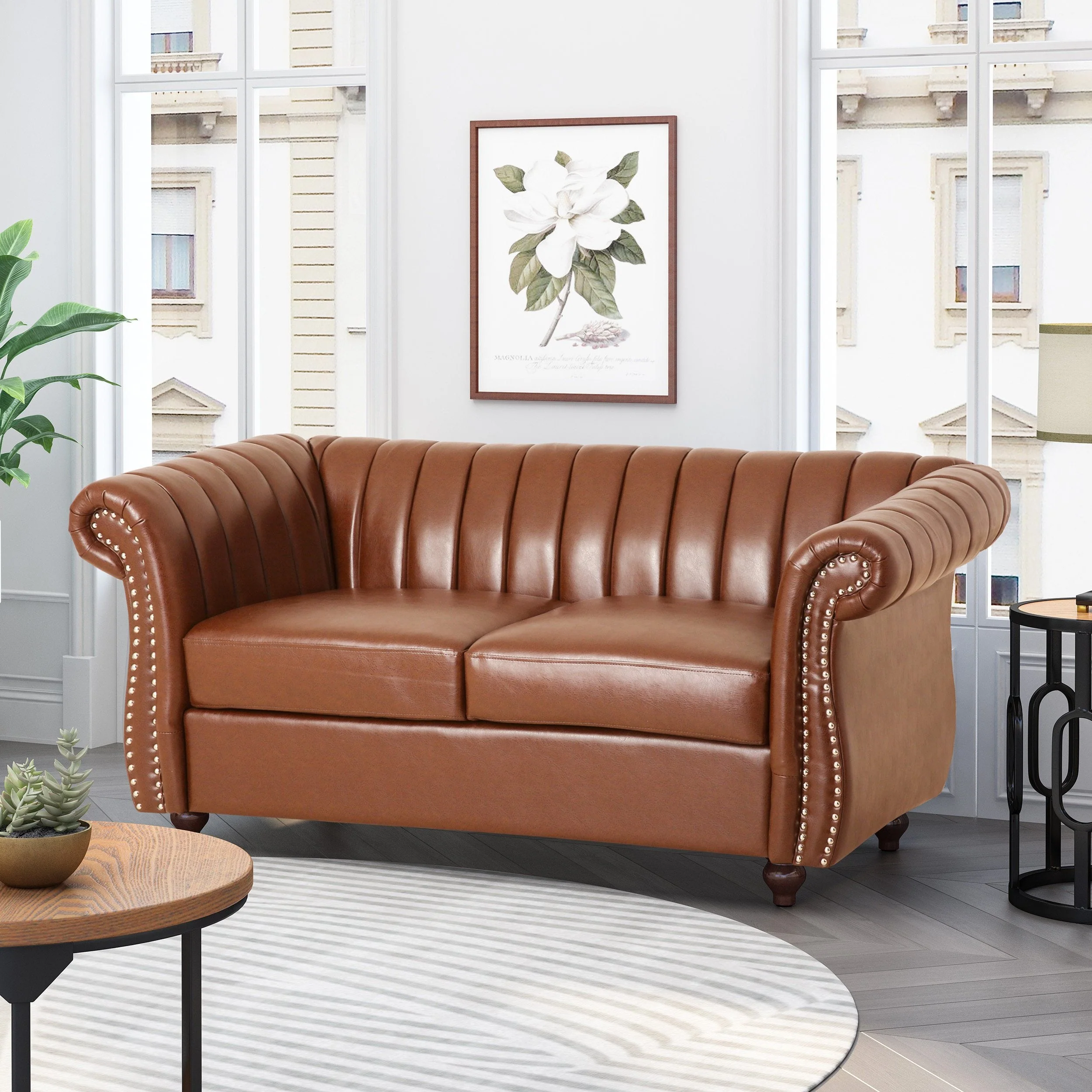 Modern Glam Channel Stitch Loveseat with Nailhead Trim - NH575413