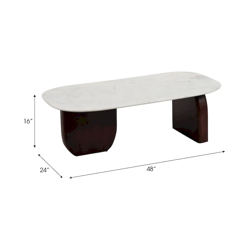 Sagebrook Home Modern Marble and Wood 16H Abstract Oval Coffee Table - 48 x 24 x 16
