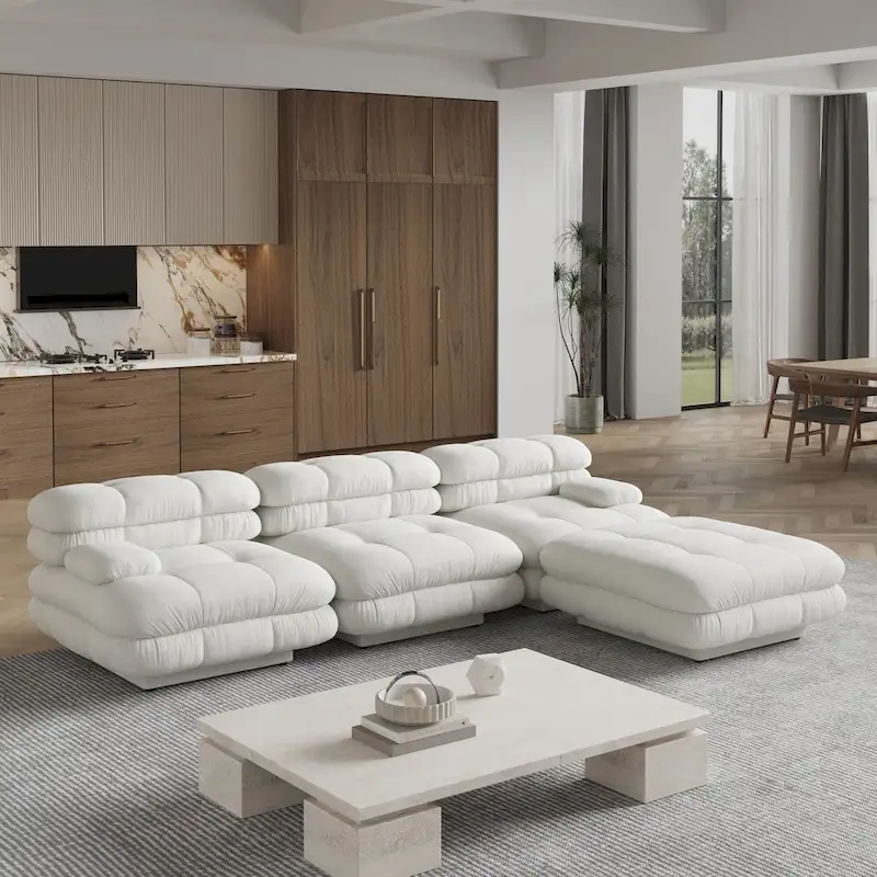 Modern Tedy Velvet Sectional Sofa, L Shape Minimalist Modular Sofa Couch