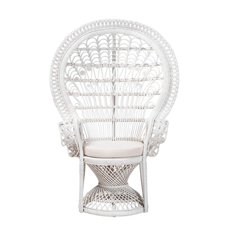 Kallima Modern Bohemian White Natural Rattan Peacock Chair