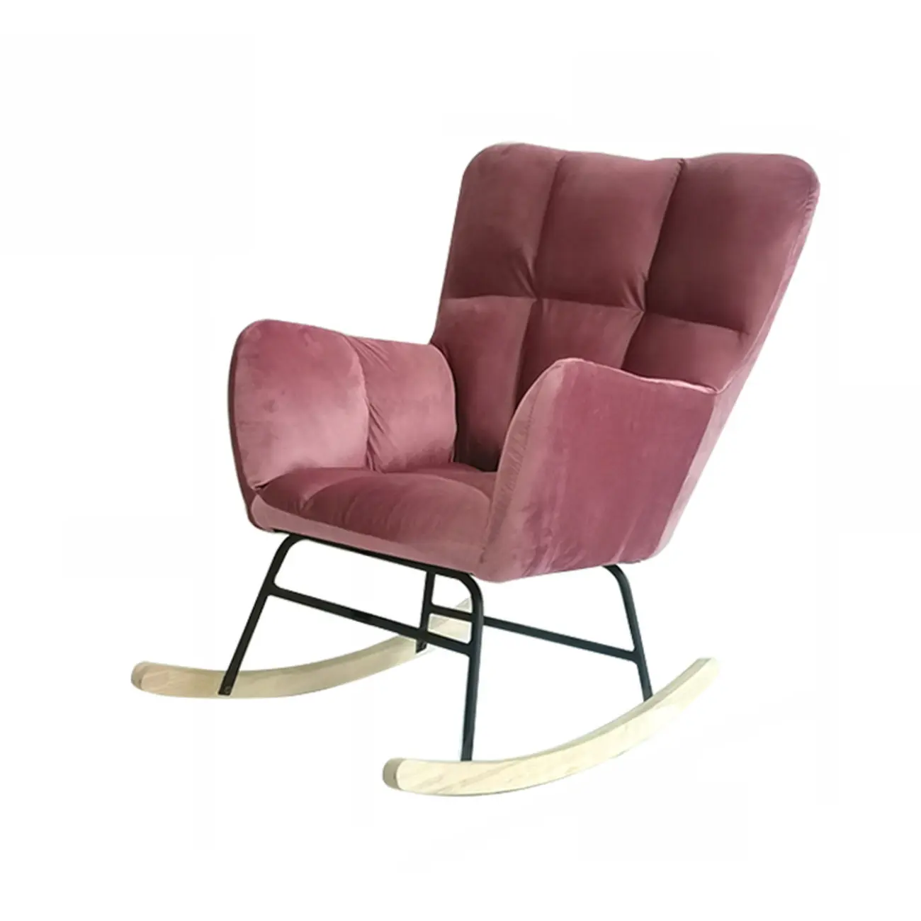 Tech Cloth Upholstered Wood Rocking Chair with Recessed Arm