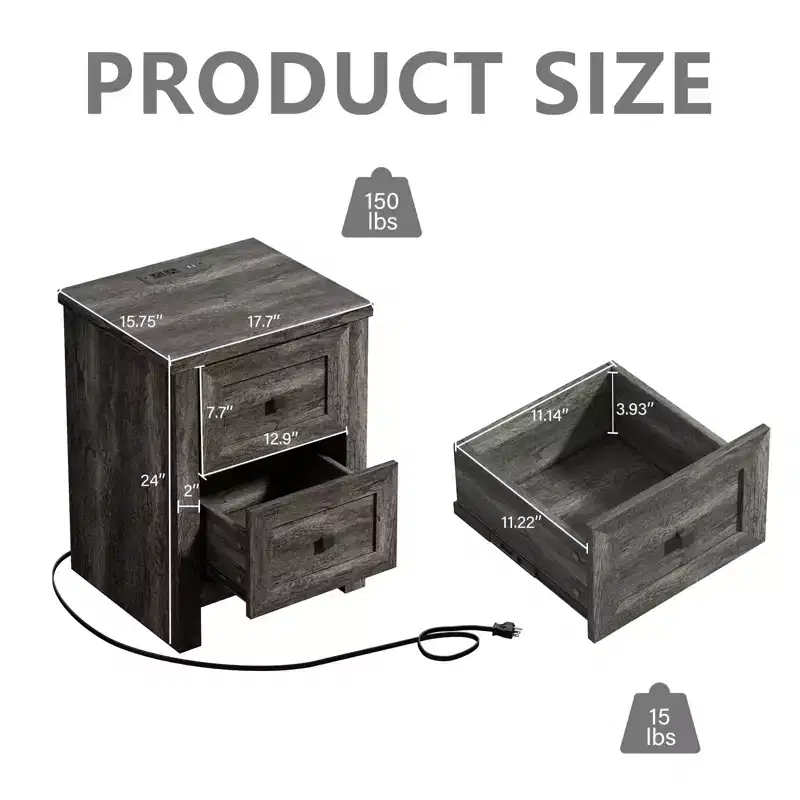 AMERLIFE Nightstand Set of 2 with Charging Station