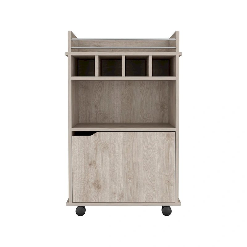 Bar Cart with 2 Open Shelves 4 Cubbies and Cabinet