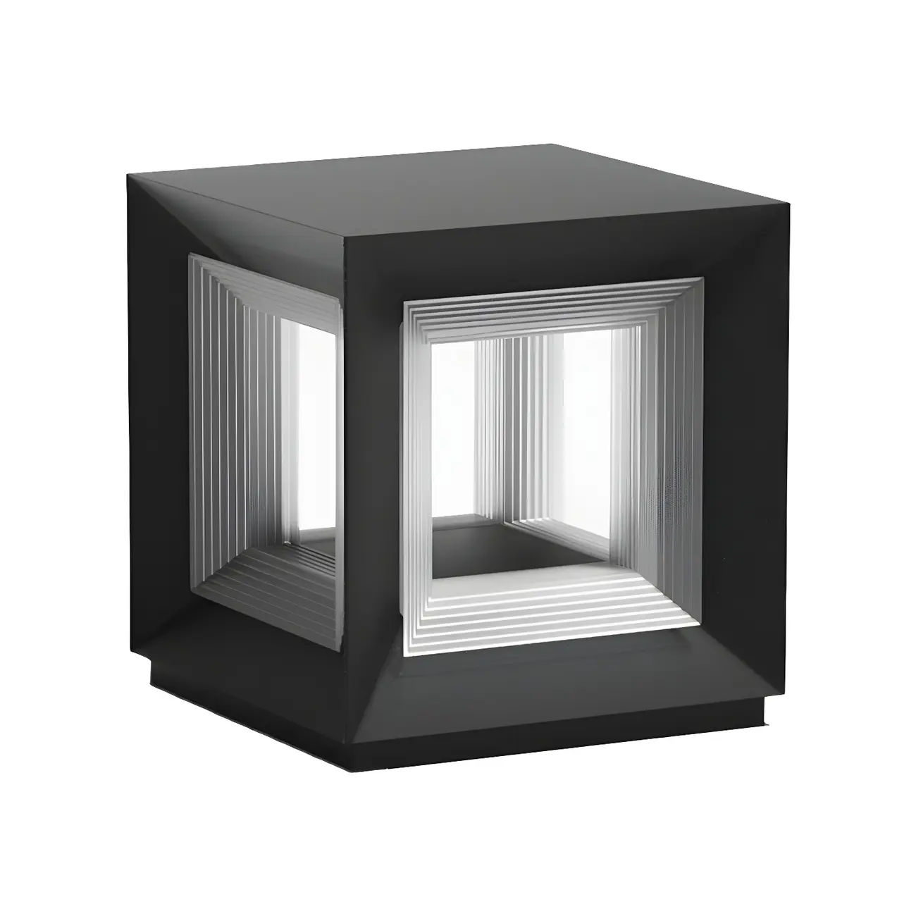 Black Metal Clear Glass Ambient Cubic Post Cap Light
