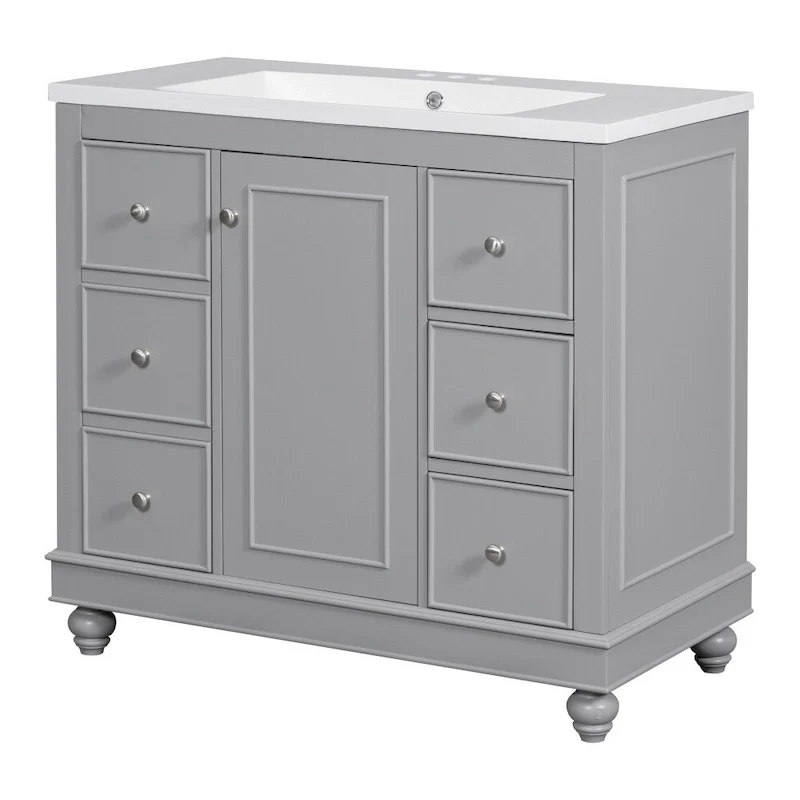 36 Inch Bathroom Vanity Cabinet with Resin Sink and Adjustable Shelves