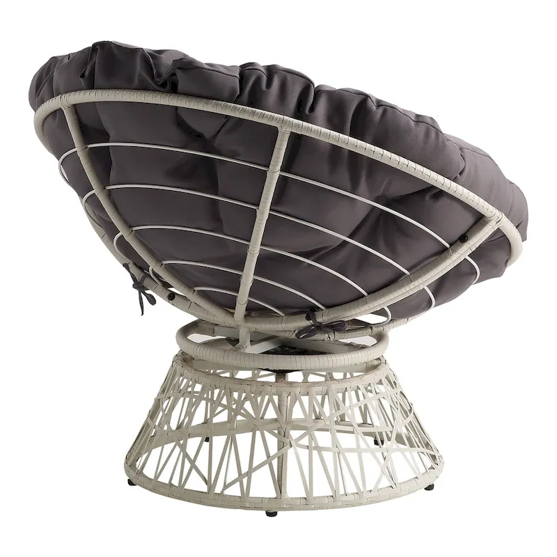 Papasan Chair with Round Pillow Cushion and Cream Wicker Weave