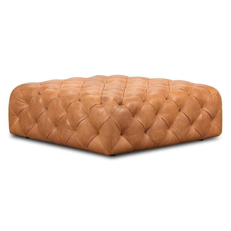 Leather Ottoman in Cognac Tan