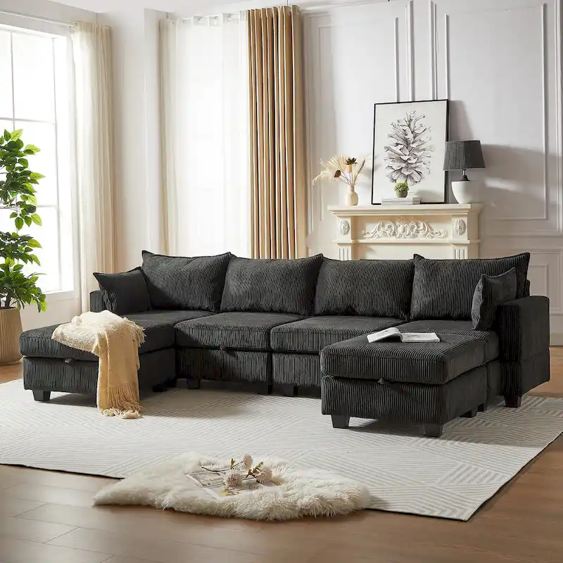 Corduroy Modular Sectional Sofa with Storage