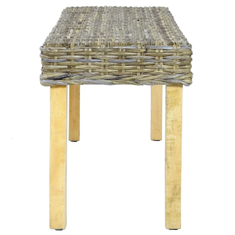 Natural Kubu Rattan Bench - Brown - Solid Mango Wood Legs