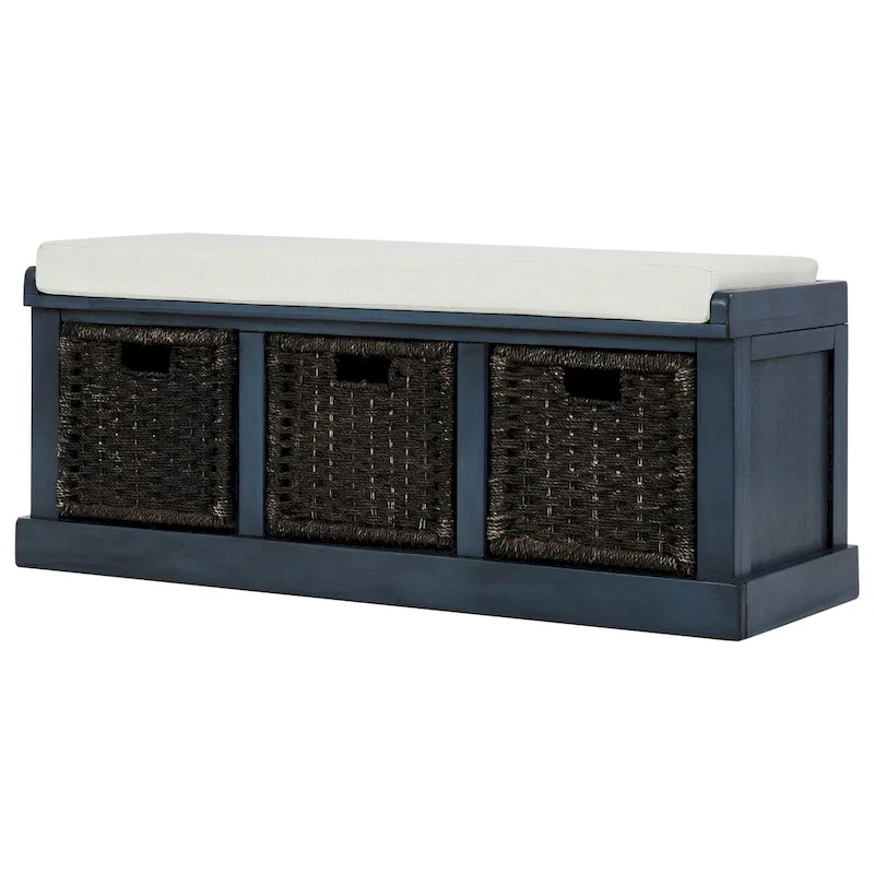 Entryway Bench with 3 Removable Classic Rattan Baskets - 43.7L x 15.7W x 17H