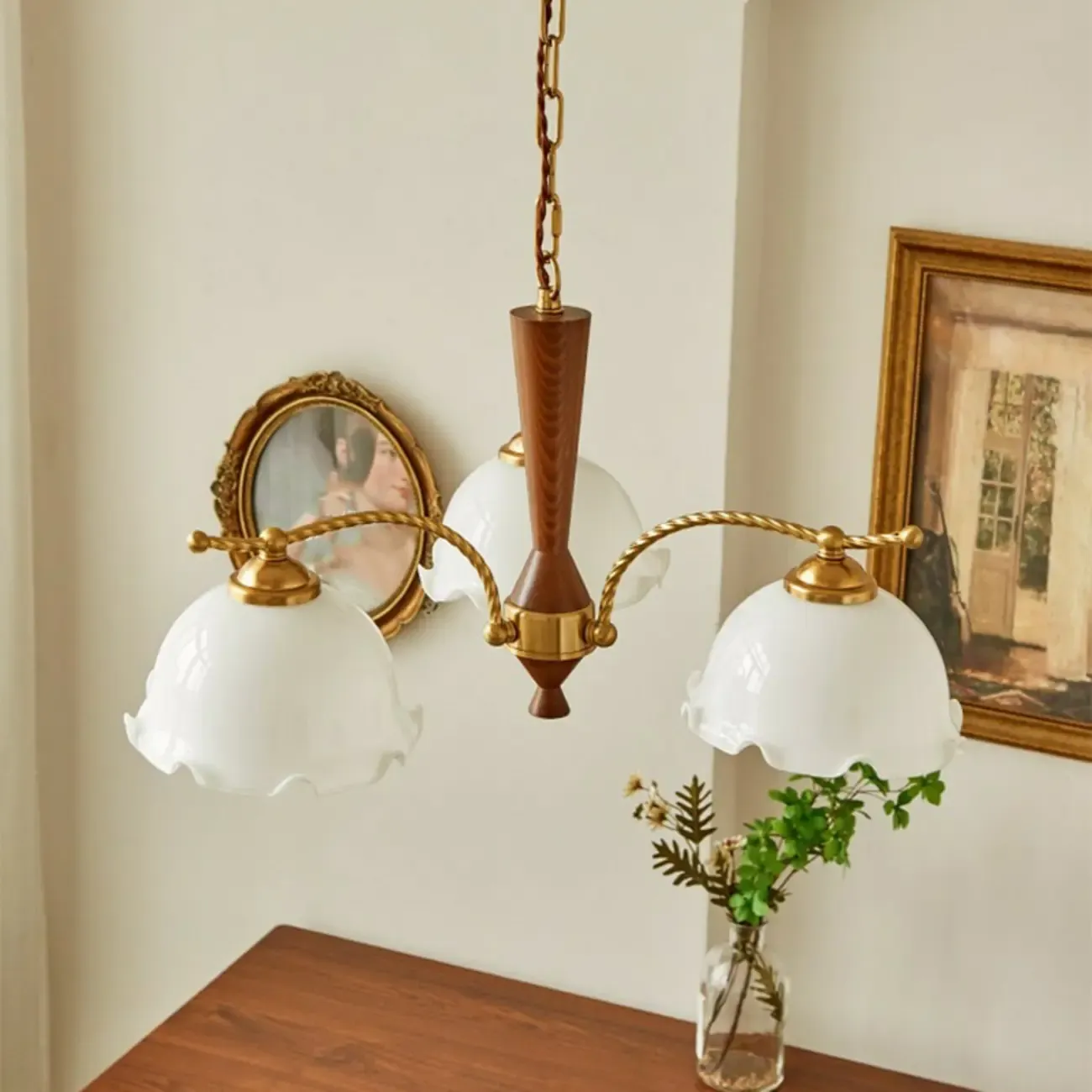 Modern White Dome Chandelier with Adjustable Length