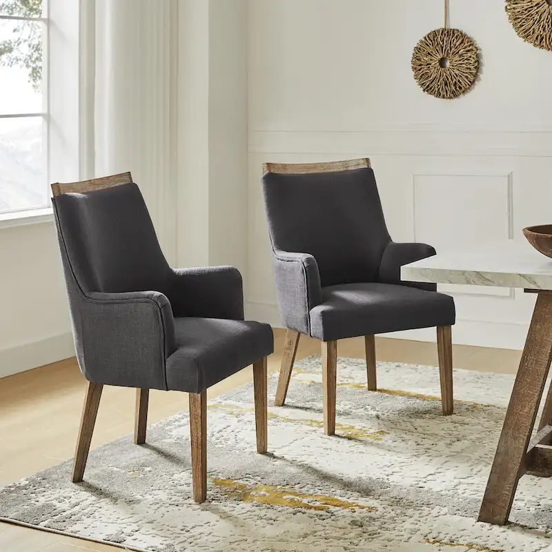 Farmhouse Upholstered Solid Wood Dining Chair Set of 2