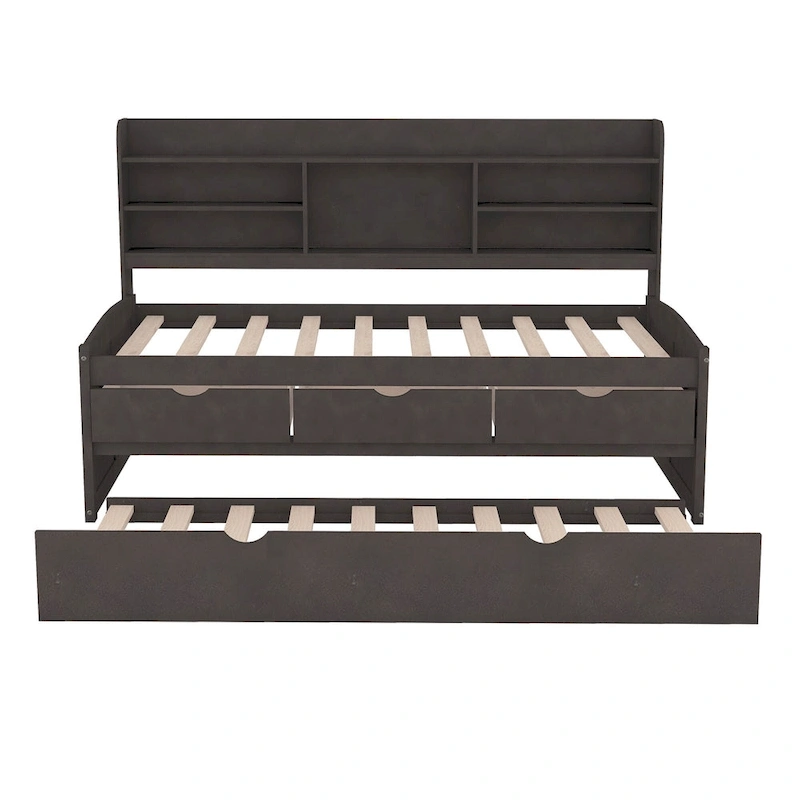 Twin Pine Captain Bed with Shelves, Drawers & Trundle