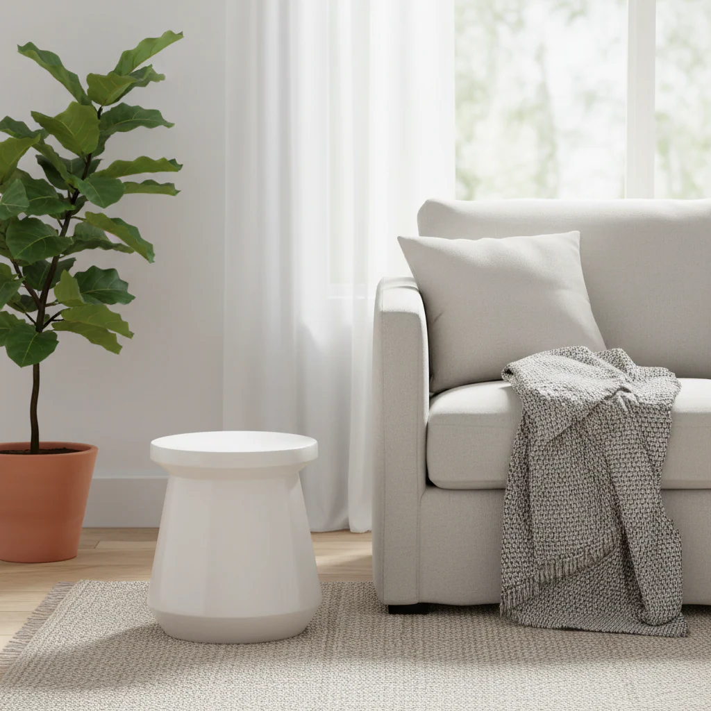 Ceramic Garden Stool - Multi-Purpose Design (White)