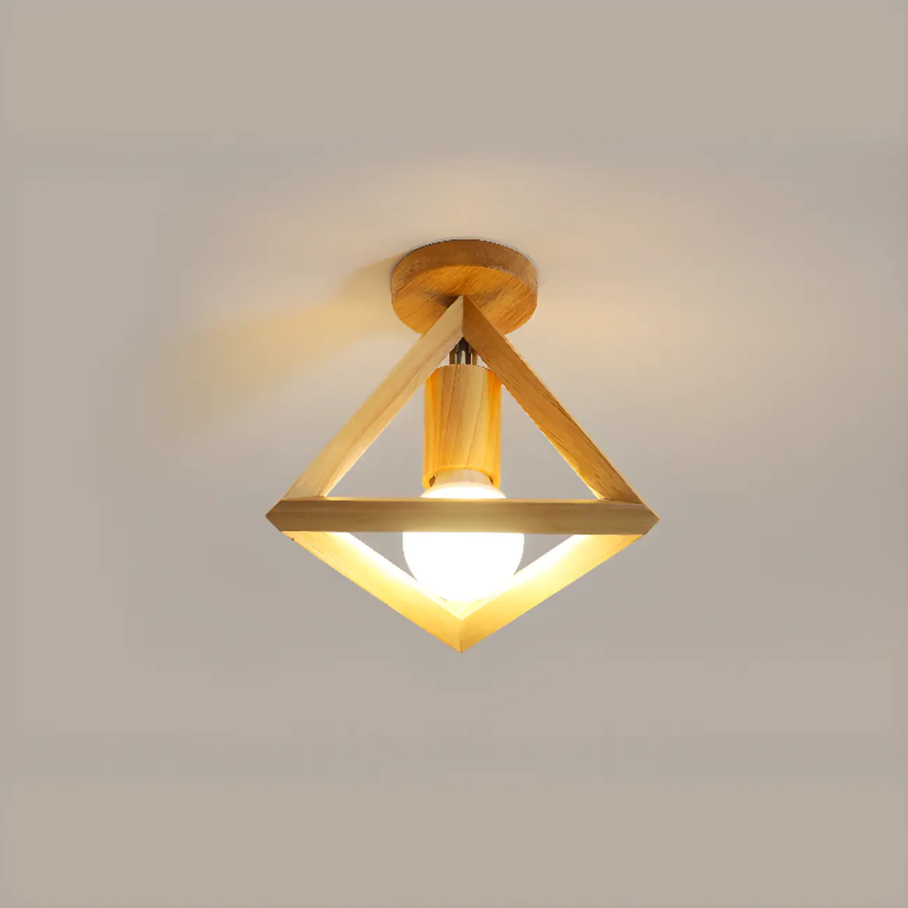 Natural Rubber Wood Cube Shade Semi Flush Ceiling Light