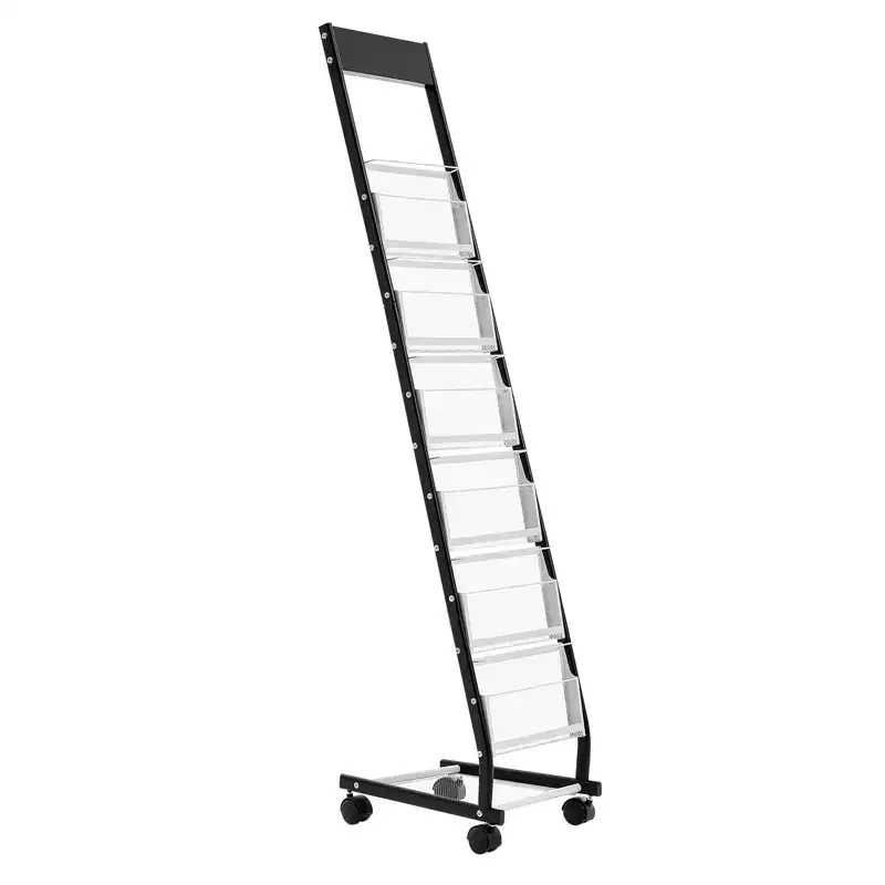 VEVOR Brochure Display Rack, Narrow 6-Tier Magazine Literature Display Stand with Wheels, Metal Floor Standing Magazine Rack, 6 Pockets, Black