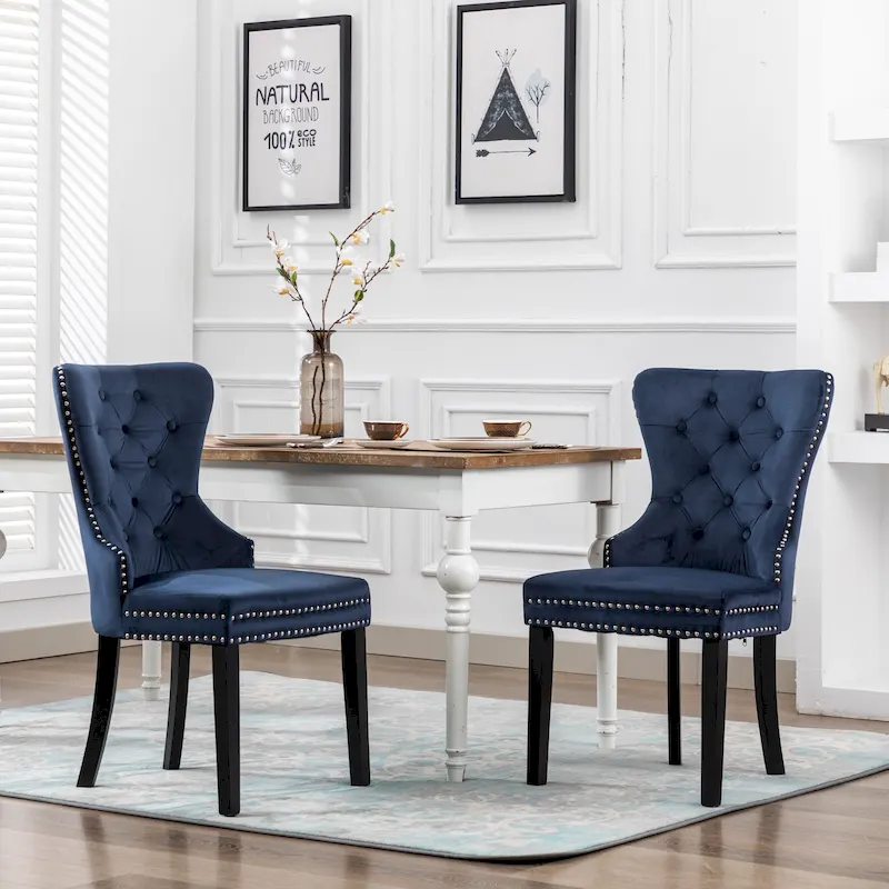 Grandview Tufted Upholstered Dining Chair (Set of 2) with Nailhead Trim and Ring Pull